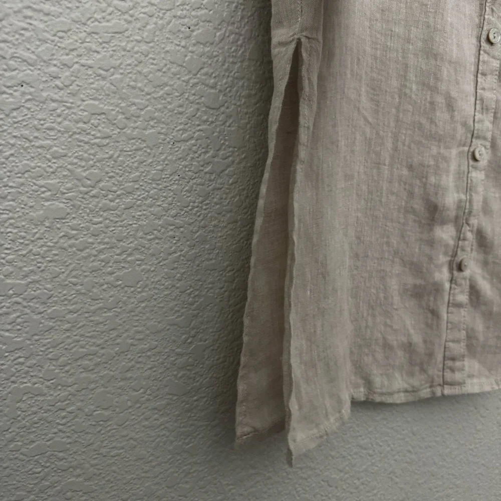 Tahari 100% Hemp Button Front Sleeveless Tunic Top Beige Size XS